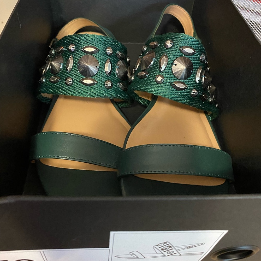 Green embellished sandals